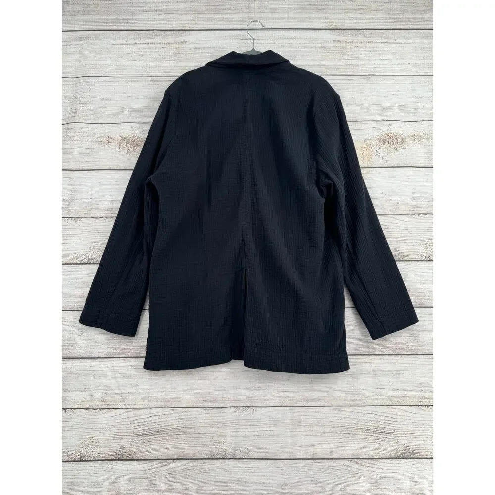 Free People Textured Double Breasted Blazer Womens Large‎ Black 2 Button Lined